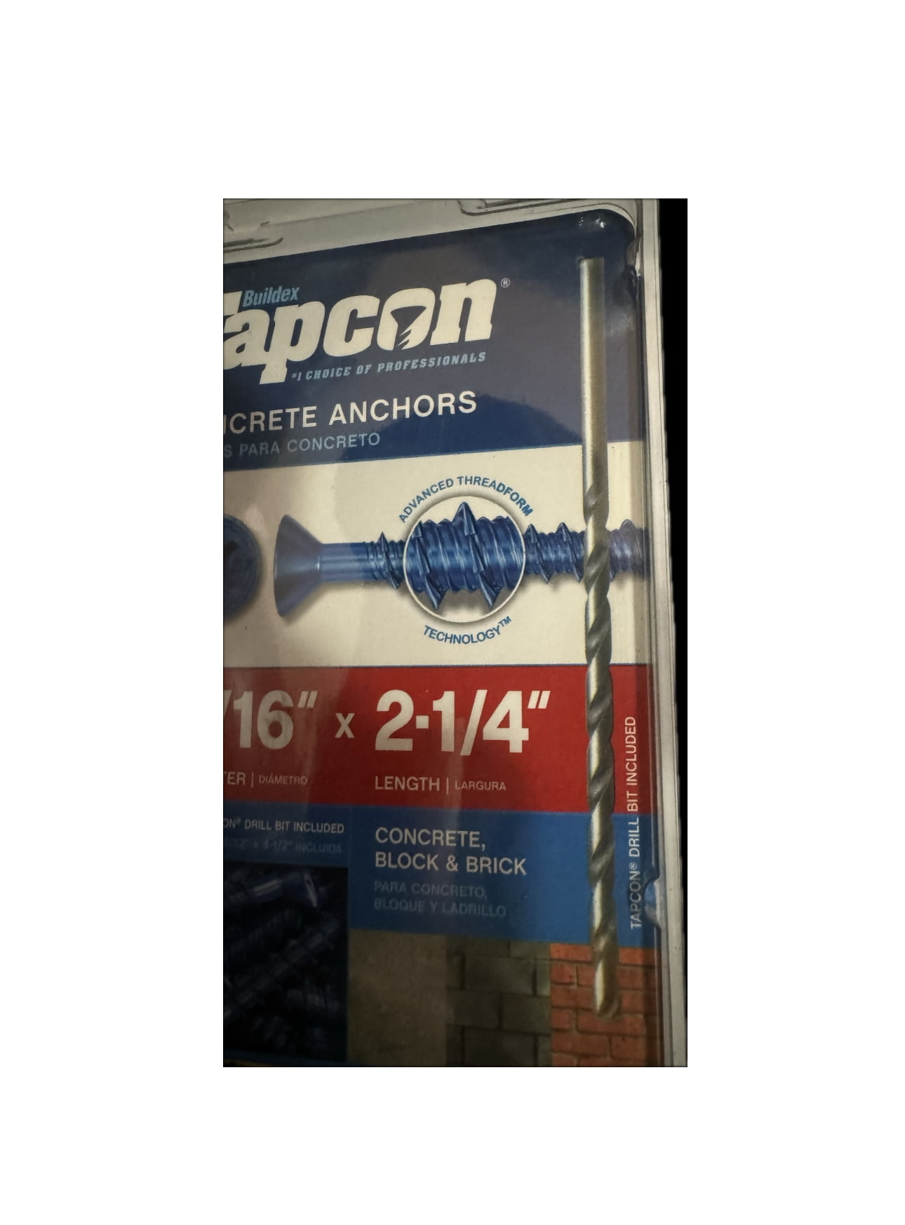 Six (6) ITW BRANDS Tapcon 3/16 x 2-1/4-Inch Concrete Anchors with Phillips Flat Head 24360, 75 each Package x 6 Packages Total 450 concrete anchors
