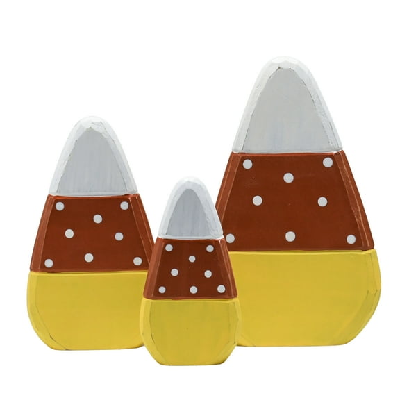 Ornativity Candy Corn Home Decorations - Rustic Wooden Painted Fall Shelf Sitters Farmhouse Mantel Shelves and Tabletop Ornament Decor - Set of 3 Pieces