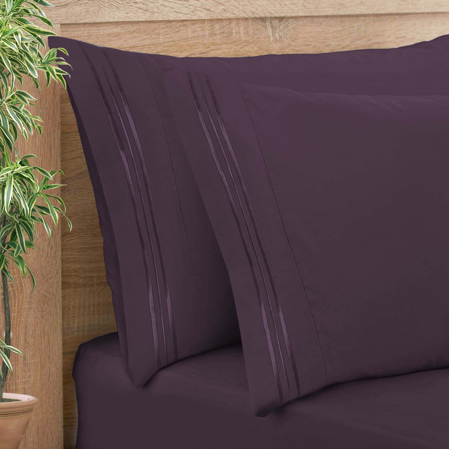 Clara Clark Pillow Cases Premier 1800 Microfiber Collection Pillow Case Set Of 2 Pieces, King Size, Purple Eggplant
