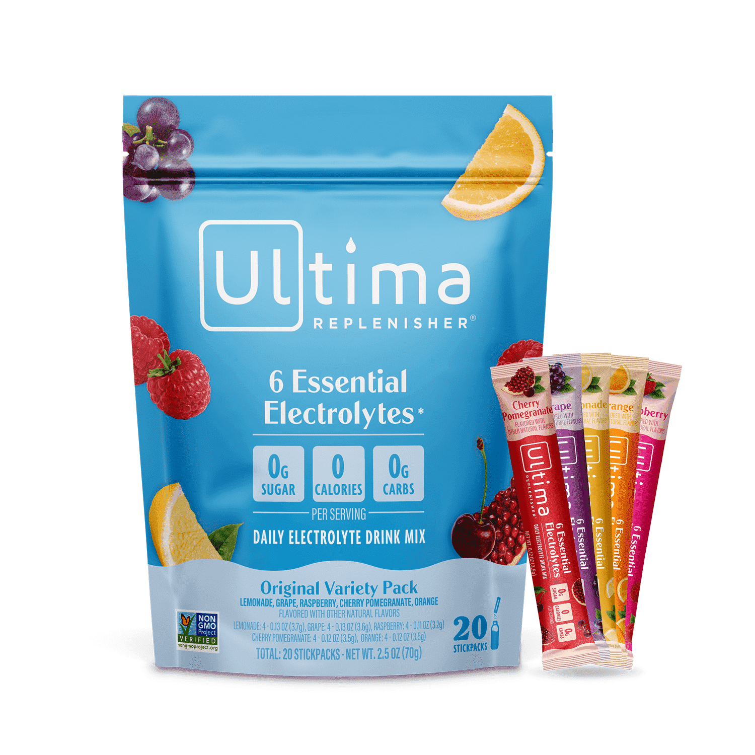 Ultima Replenisher, Electrolyte Drink Mix Packets, Sugar Free Daily Hydration Powder, Original Variety Pack, 20 Count Stickpacks