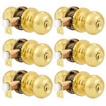 (6 Pack) knobelite Polished Brass Round Entry Door Knobs Keyed Alike, Exterior/Interior Door Handles Bedroom Bathroom/Front/Offic Doors, Door Lock with Locks and 3 Combo Keys Lock Security