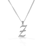 925 Sterling Silver CZ Letter Initial "Z" Pendant Necklace - Z