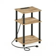 thumbnail image 2 of Furinno Just 3-Tier Turn-N-Tube USB and Type-C Charging Port End Table with Open Storage, Flagstaff Oak/Black, 2 of 8