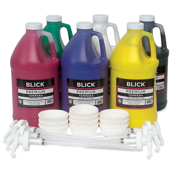 Blick Premium Grade Tempera - Set of 6, Basic Color Pump Kit, Half Gallons