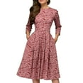 thumbnail image 1 of Robe d'Été Vintage pour Femme, Ligne A, Élégante, Imprimé Floral, Taille Haute, Manches Longues, Robe Soleil, Col Rond, Soirée, Grande Taille, 1 of 2