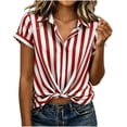 thumbnail image 4 of Admvng Women's Striped Shirt Lapel V Neck Short Sleeve Front Twist Knot Casual Summer Blouse Tops, 4 of 7