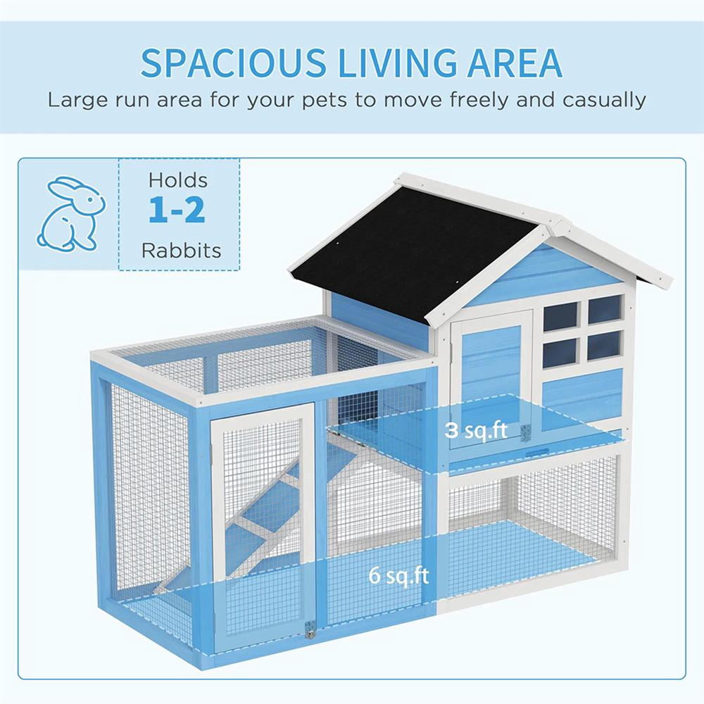 GVN Rabbit Coop, Pet Rabbit Hutch, Rabbit House,48" Wooden Rabbit Hutch Bunny Cage with Waterproof Asphalt Roof,Removable Tray and Ramp, Light Blue