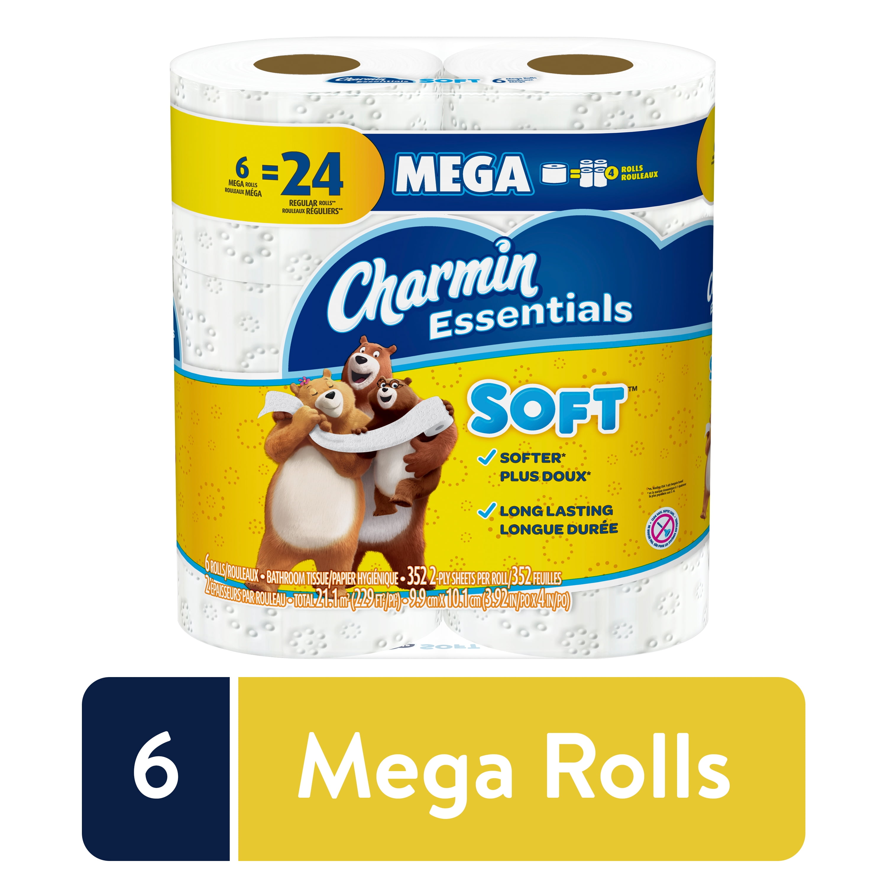 Charmin Essentials Soft Toilet Paper, 6 Mega Rolls