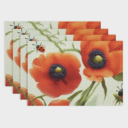 

Pratyus Flowers and Ladybugs Linen Placemat Set of 4 for Dining Table Heat-Resistant and Easy to Clean Ideal for Birthday Parties and Home Decor 18x12in