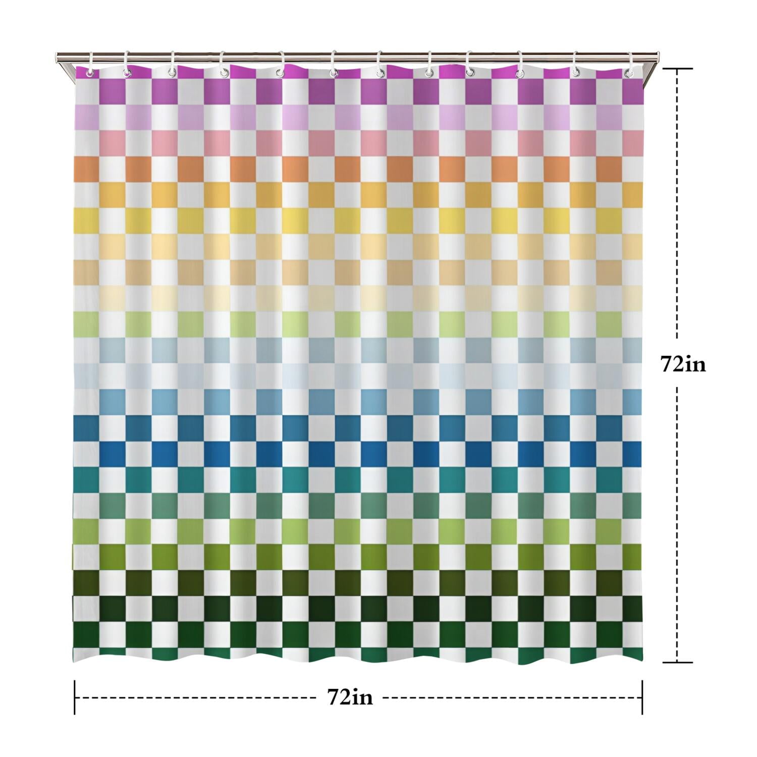 Colorful Gradient Checkerboard Checkered Pattern Shower Curtain 72"x72" ,Bathroom Decorative Shower Curtains Set with 12 Hooks,Modern Waterproof Washable Shower Curtain