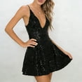 thumbnail image 3 of nerohusy Robe Aguichant Dos Nu à Sequins pour Femmes - Col en V Bretelles Spaghetti Sans Manches Brillante Tenue de Soirée Mini Noire,P, 3 of 5