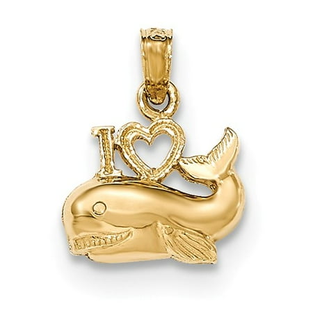 14K Yellow Gold Polished I Heart Whale Pendant