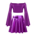 thumbnail image 3 of TTAO Kids Girls 2Pcs Sparkle Jazz Hip Hop Dance Performance Outfit Metallic Long Flared Sleeve Crop Top and Skirt Set Purple 14, 3 of 4