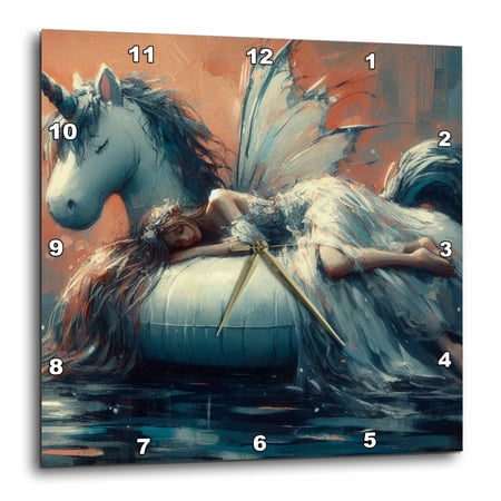 3drose, Fairy Asleep on an Inflatable Unicorn Pool Float, 10x10 Wall Clock