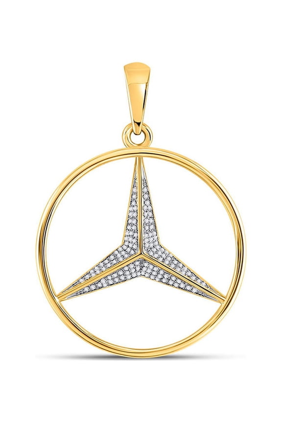 10kt Yellow Gold Mens Round Diamond Mercedes Charm Pendant 1/3 Cttw