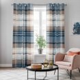 thumbnail image 5 of Blue Brown Plaid Kitchen Curtains 84 Inch Length, Vintage Abstract Stripes Lattice Grommet Top Bedroom Living Room Curtains, Light Filtering Cafe Curtain Drapes 2 Panels Set 84''x84'', 5 of 9