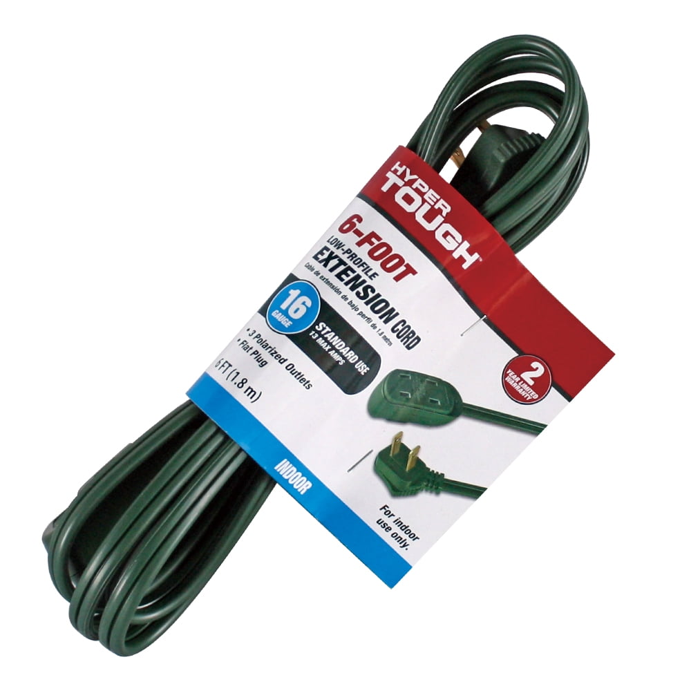 Hyper Tough 6FT 16AWG 2 Prong Green Indoor Household Extension Cord