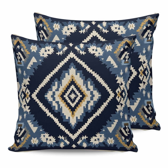 18x18 Pillow Covers Set of 2, Navy Blue Brown Boho Throw Pillow Covers Decorative Couch Cushion Case, Vintage Geometric Southwestern Microfiber Square Pillowcases for Bedroom Car Living Room