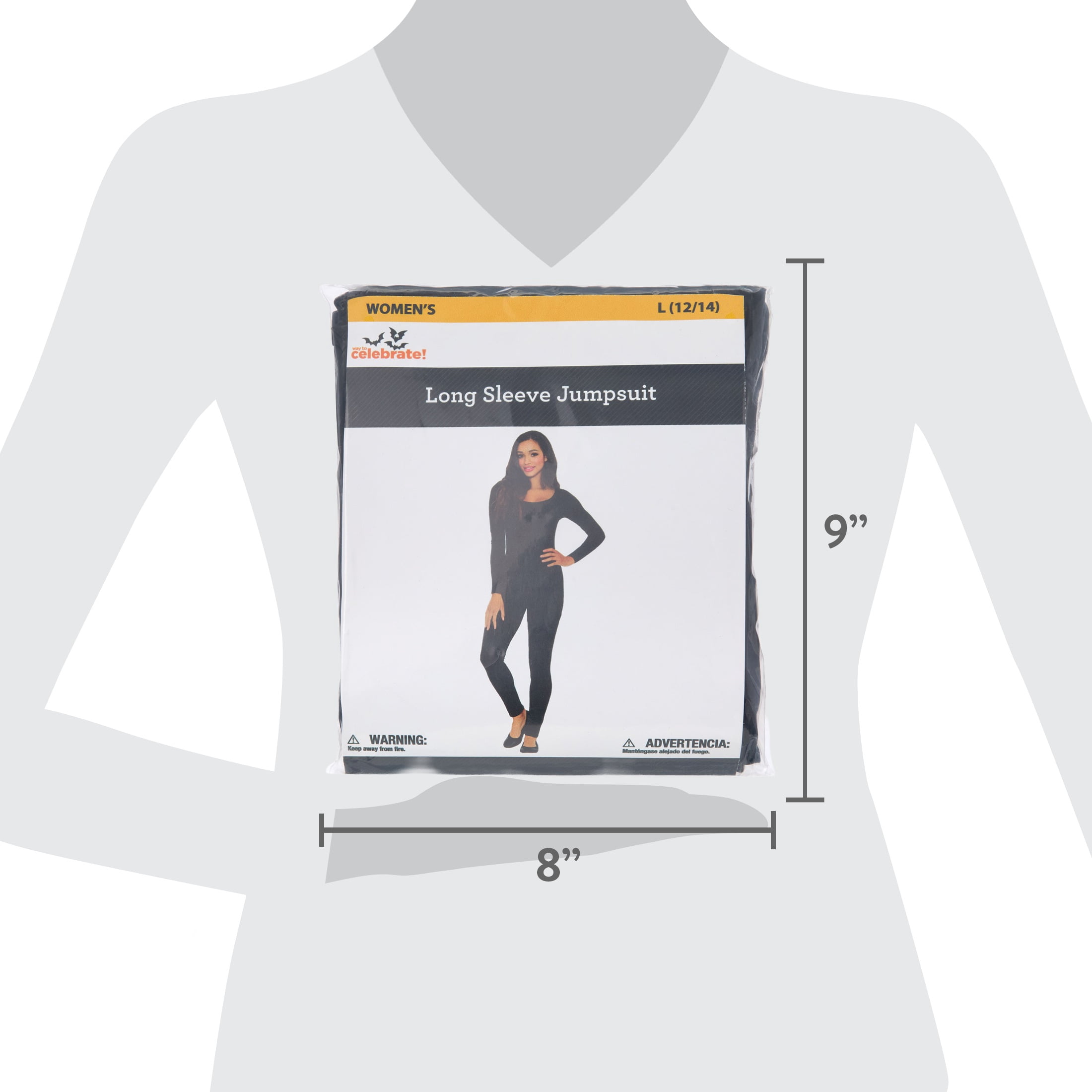 Long Sleeve Jumpsuit Costume Accessory for Adults, Black, L (12/14), Halloween by Way To Celebrate