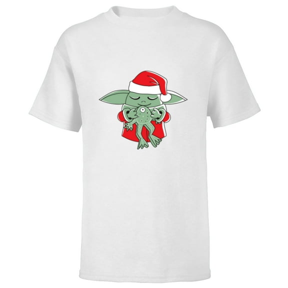 Star Wars Grogu Santa Costume with Holiday Christmas Cookie - Short Sleeve T-Shirt for Kids - Customized-White