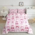 thumbnail image 2 of Pink Cherry Bow Queen Comforter&nbsp;Set Cute Silk Ribbon Bowknot Bedding Sets,Princess Bow Tie Bed Set Dreamy Kawaii Duvet Insert,Girly Light Pink Room Decor Aesthetic, 2 of 6