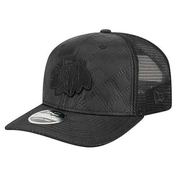 Men's New Era  Black Chicago Blackhawks Quilted Nylon 9SEVENTY Adjustable Trucker Hat