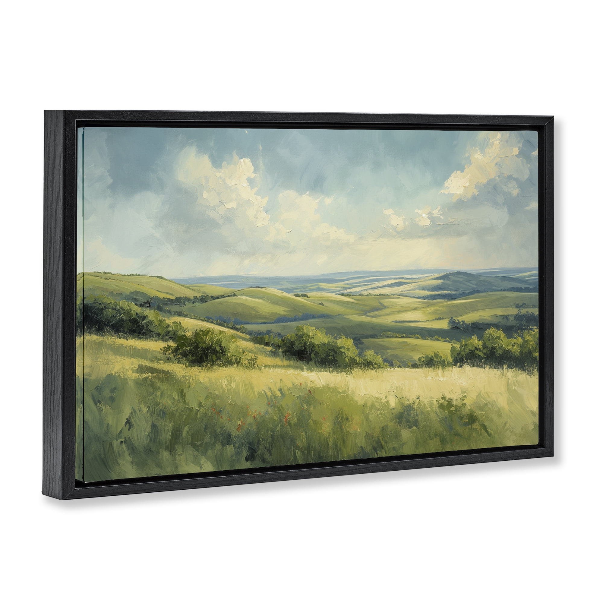 Stupell Industries Rolling Emerald Horizon Landscape & Nature Painting Black Floater Framed Canvas Art Print Wall Art, 25 x 17