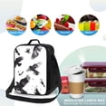 thumbnail image 4 of Zufioo Monochrome Flying Ravens Insulated Lunch Bag,600D Polyester Oxford Fabric, Leakproof & Reusable Lunch Tote, Adjustable Shoulder Strap,Food Freshness Keeper with Utensils, 4 of 7