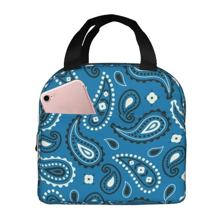 Insulated Lunch Bag for Women Men - Blue Vintage Paisley Pattern Leakproof Cooler Lunch Box for Women Men  Lunch Tote Bags for Work School Picnic Travel