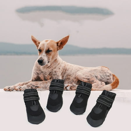 OUNONA 4pcs Winter Warm Pet Dog Shoes Waterproof Small Boots Cloth Non-Slip Reflective Boots for Dogs Pet Accessories(Black)