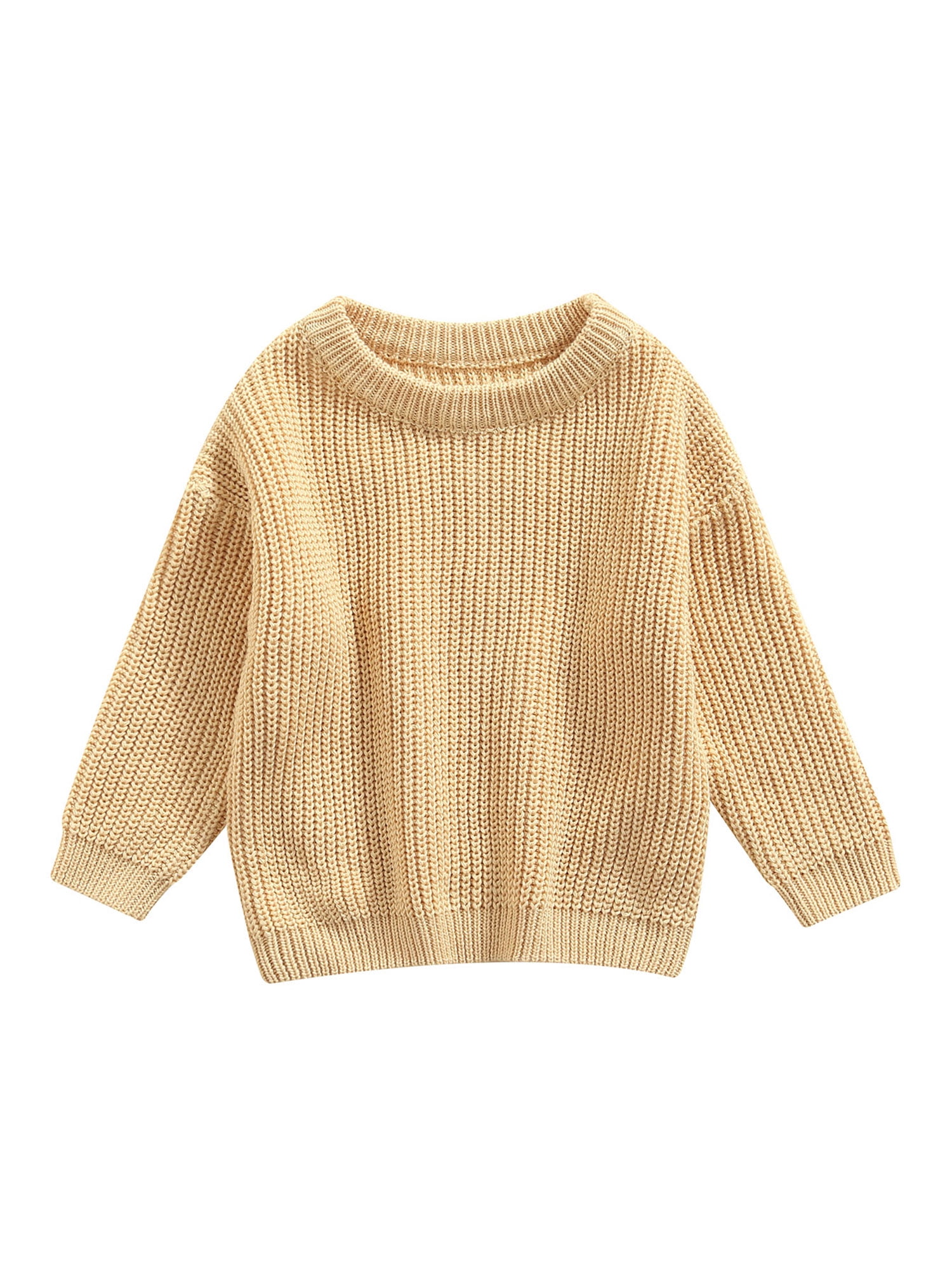 Infant Toddler Baby Girl Boy Knit Sweater Long Sleeve Blouse Solid Pullover Sweatshirt Warm Crewneck Tops