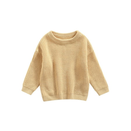 

Canrulo Newborn Baby Girl Boy Sweaters Cardigans Knit Sweatshirt Warm Crewneck Long Sleeve Tops Clothes Beige White 6-9 Months