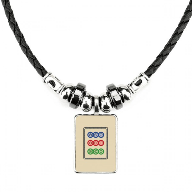 mahjong circle puntos 9 tile pattern collar a mano colgante de cuerda de cuero Unbranded M