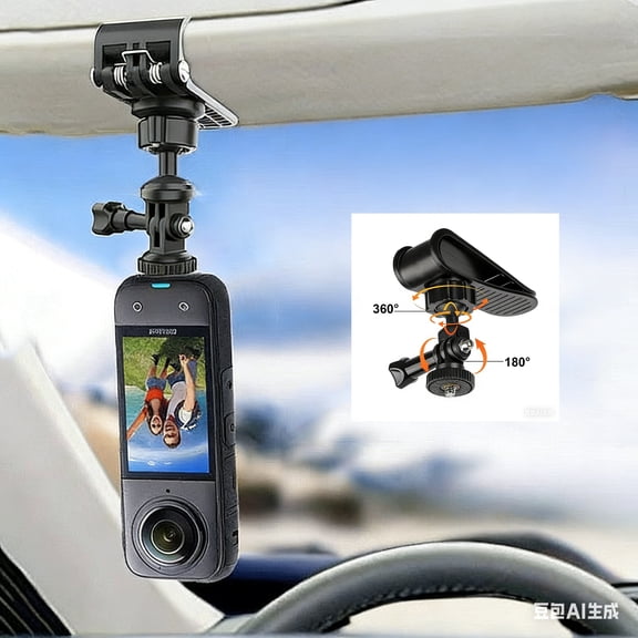 360° Adjustable Car Sun Visor Mount for DJI Osmo Pocket 3 Action 5 pro/4/3, GoPro Hero 13 12 11 10 9 8 7 6 5 ,for Road Trips,Vlogging & Safe Driving