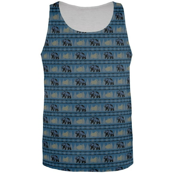 Grizzly Bear Adirondack Pattern Blue All Over Mens Tank Top Multi LG