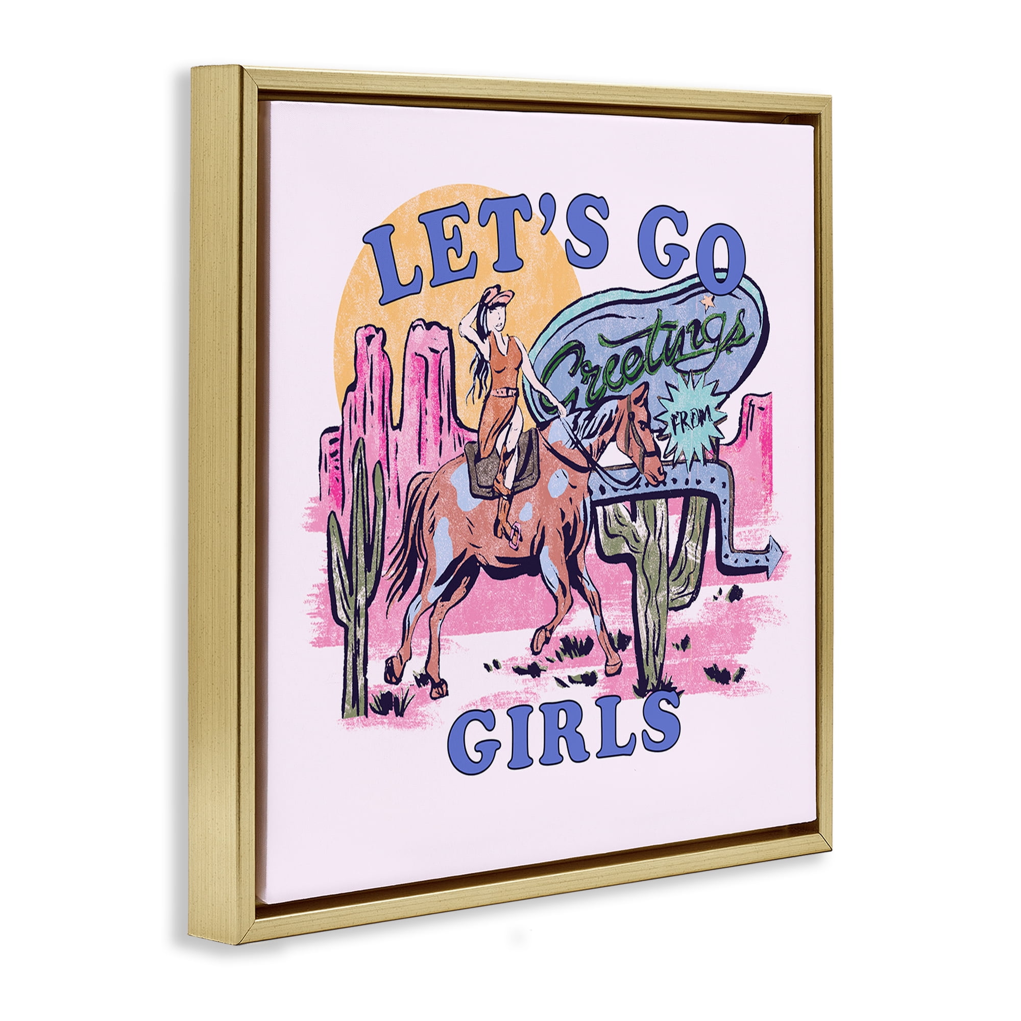 Stupell Industries Western Let's Go Girls Entertainment Painting Gold Floater Framed Canvas Art Print Wall Art, 25 x 25