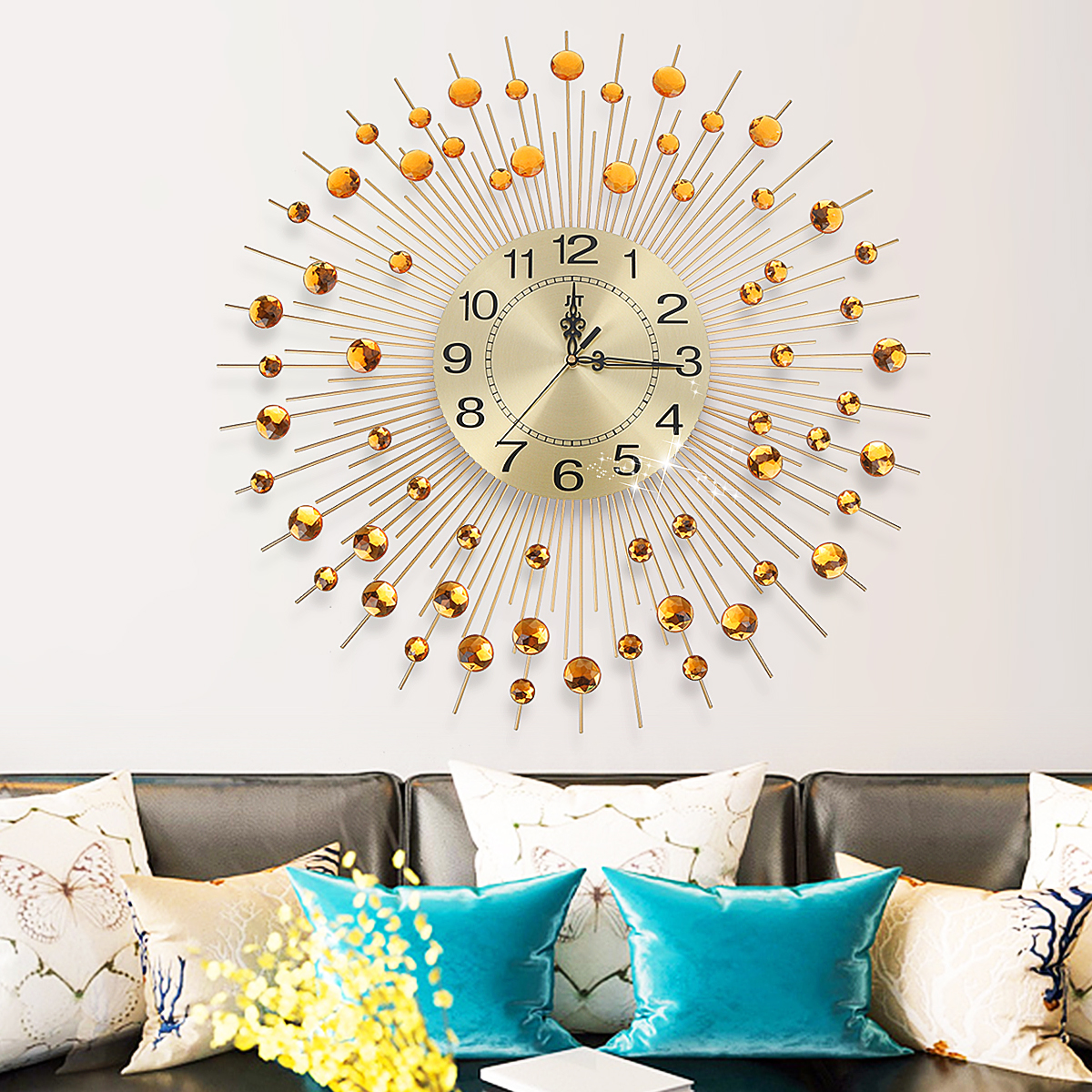 23.6'' Silver Wall Clock Sparkling Bling Metallic Silver FlowerShaped