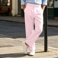 thumbnail image 4 of Fengqque Men's Solid Color Loose Straight-Leg Casual Pleated Dress Pants with Pockets Pink XL, 4 of 8