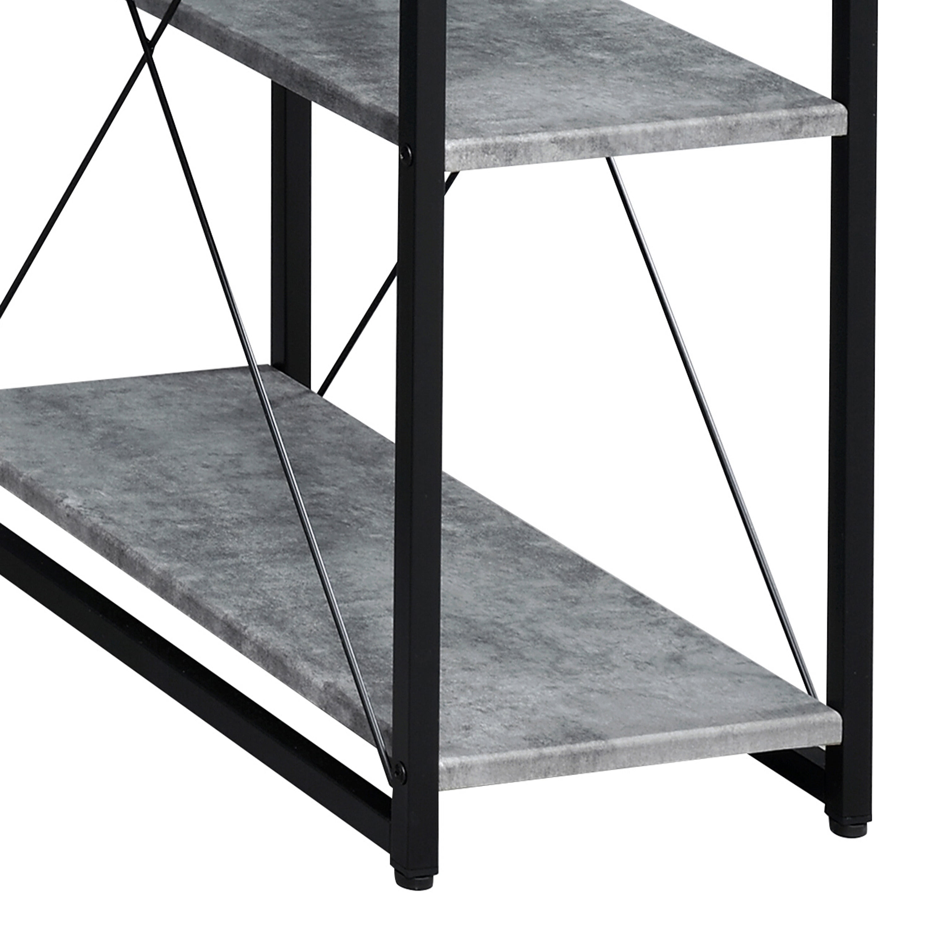 Astoutdoor Grey and Black Office Desk with Open Shelves and Hutch