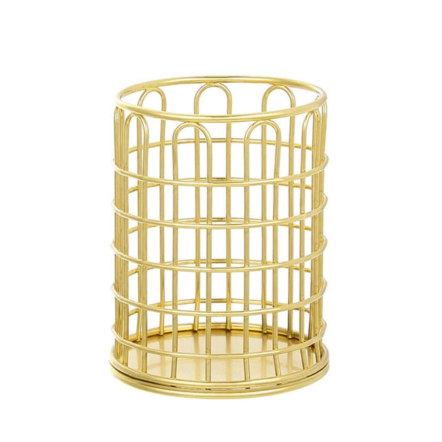 Monstrate Portalápices de Metal, organizador de oficina, contenedor hueco de escritorio, papelería, cesta de moda multifuncional, limpieza del Almacenamiento y organización del hogar Oro 2