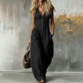 thumbnail image 6 of VBVC Women's Sleeveless V Neck Wide Leg Jumpsuit , Casual Loose Summer Long Romper For Women , Ladies' Button Down One Piece Outfit with Pockets , Black , S-2XL, 6 of 8