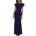 thumbnail image 1 of Betsy & Adam Womens Ruched Ruffle-Sleeve Gown Fit & Flare Dress, Blue, Petite, 2P, 1 of 1