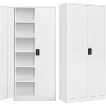 MIIIKO Tall Steel Storage Cabinet with 5 Shelves, Lockable White Metal Tool Cabinet for Garage and Office, Locking 2 Door Storage with Keys