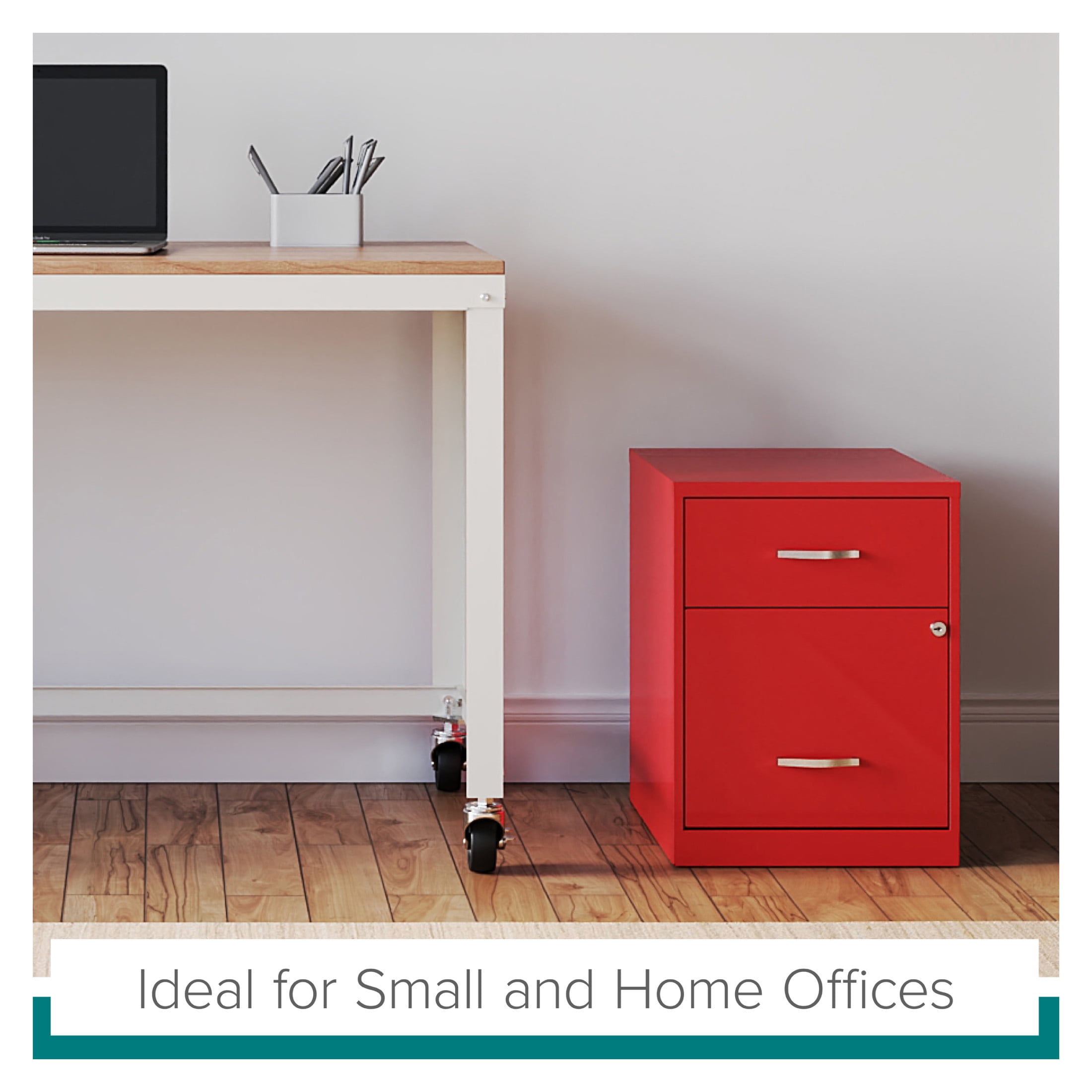 Space Solutions 18" Deep 2 Drawer Letter Width Vertical File Cabinet with Accessory Drawer, Red
