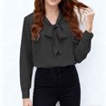 thumbnail image 6 of MOJOGO Womens Tie Bow Blouse V Neck Long Sleeve Chiffon Tops Sweet Lightweight Office Spring Summer Daily Outfits Dark Gray XL, 6 of 6
