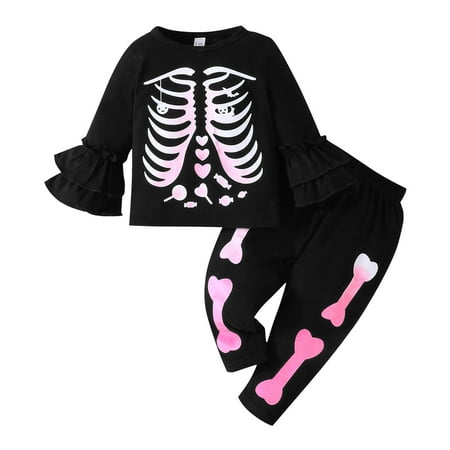 

Toddler Girls Winter Long Sleeve Bone Prints Tops Pants 2PCS Outfits Clothes Set Girls Athletic Outfit New Baby Clothes Baby Clothes Girl New Born Blankets Girl Baby Going Home Outfit Girl Big Girls