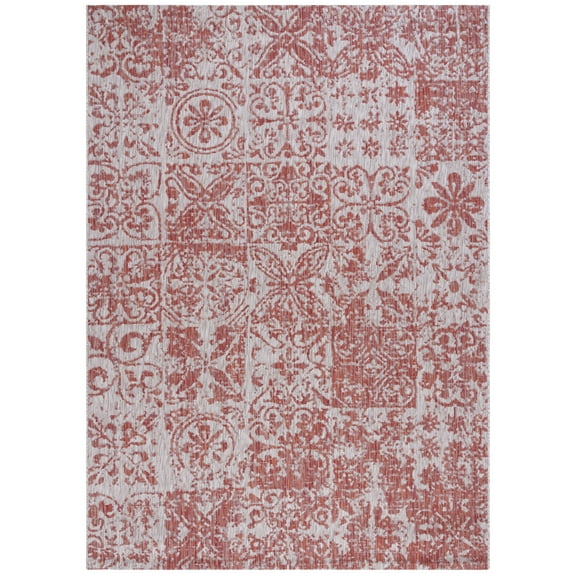 SAFAVIEH Courtyard Taegan Floral Indoor/Outdoor Area Rug, Red/Beige, 8' x 11'