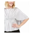 thumbnail image 3 of ADRIANNA PAPELL Womens Silver Stretch Metallic Zippered Capelet Ruched Sleeveless Crew Neck Party Peplum Top 6, 3 of 4