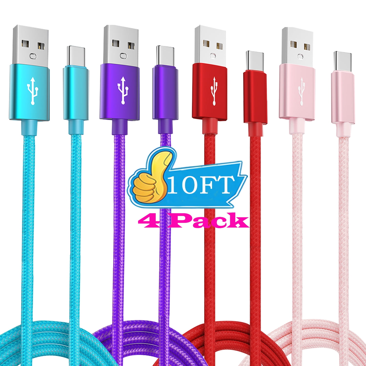 4Pack Usb Cables,Type C Charger Fast Charging Cable 10ft 10 Feet,AlmosTen USB A to USB C Cable Android Phone Chargers Cord Type C Compatible for Samsung Galaxy