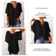 thumbnail image 5 of Blusa holgada con cuello en V y manga corta acampanada, color puro, plisada, para mujer, verano, negro, M, 5 of 6